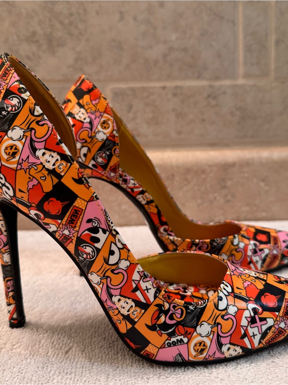 Shoe Republic LA Karima Orange Comic Pumps High Heels Pointed Toe Shoes